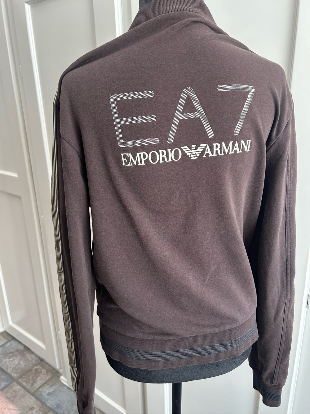 Vintage Emporio Armani EA7 Men's Chocolate Brown Zip-Up Track Jacket